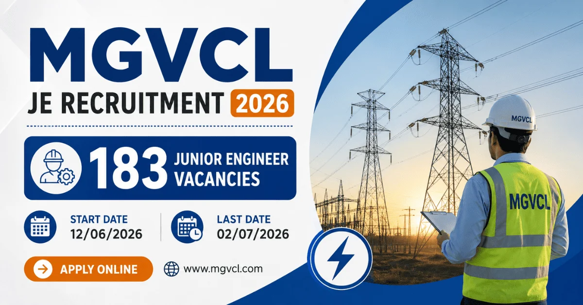 MGVCL JE Recruitment 2026: 183 Junior Engineer Vacancies Out